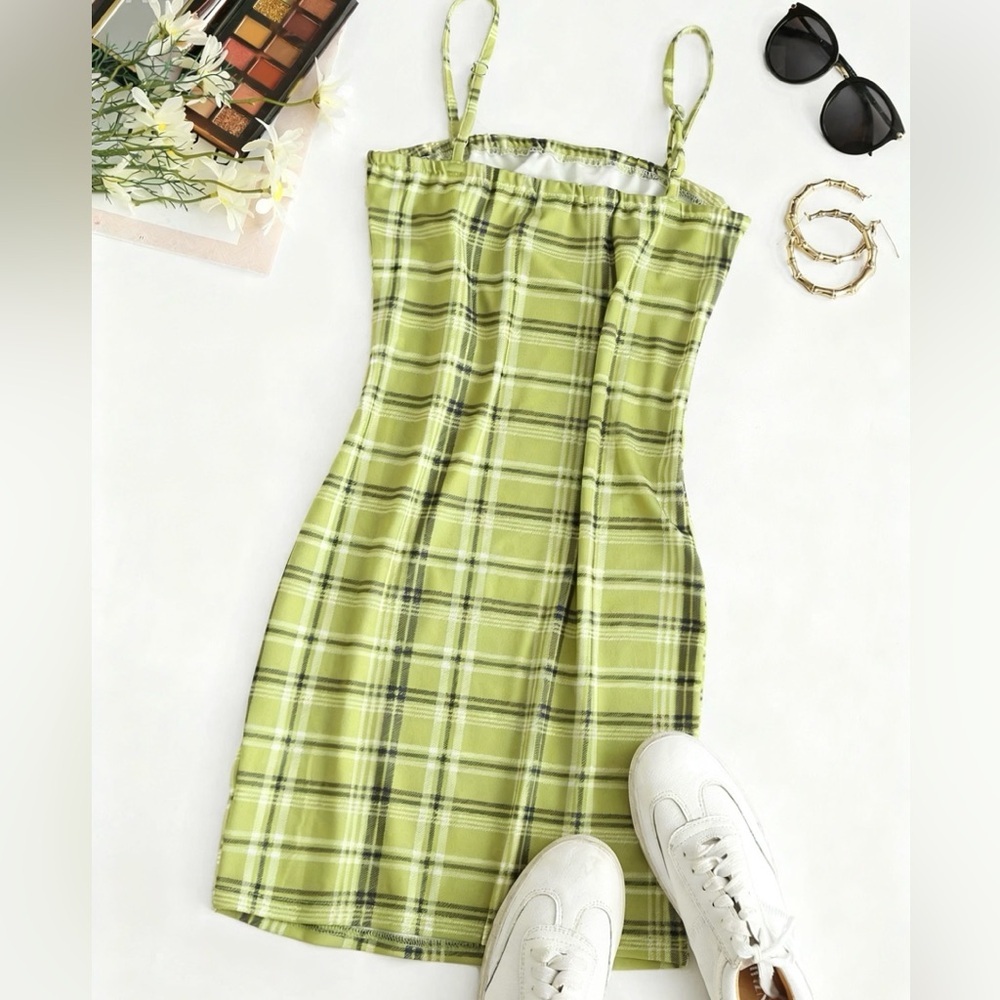 Chic Lime Plaid Midi Dress